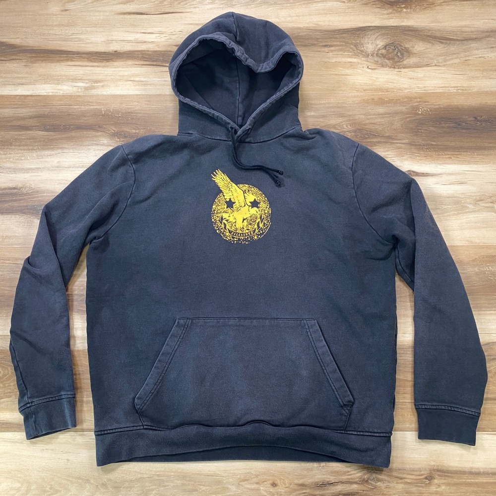 AllSaints Hoodie Mens Medium Streetwear Eagle Graphic Cotton Faded Black Casual